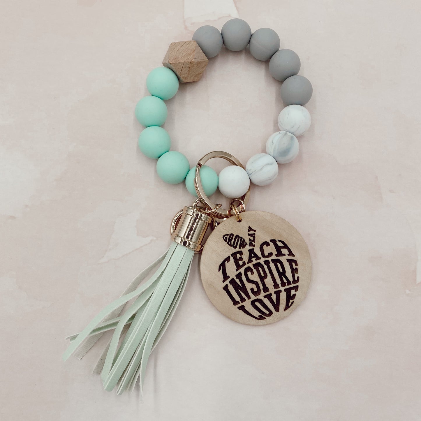 Silicone Bead Wristlet with Engraved Pendant