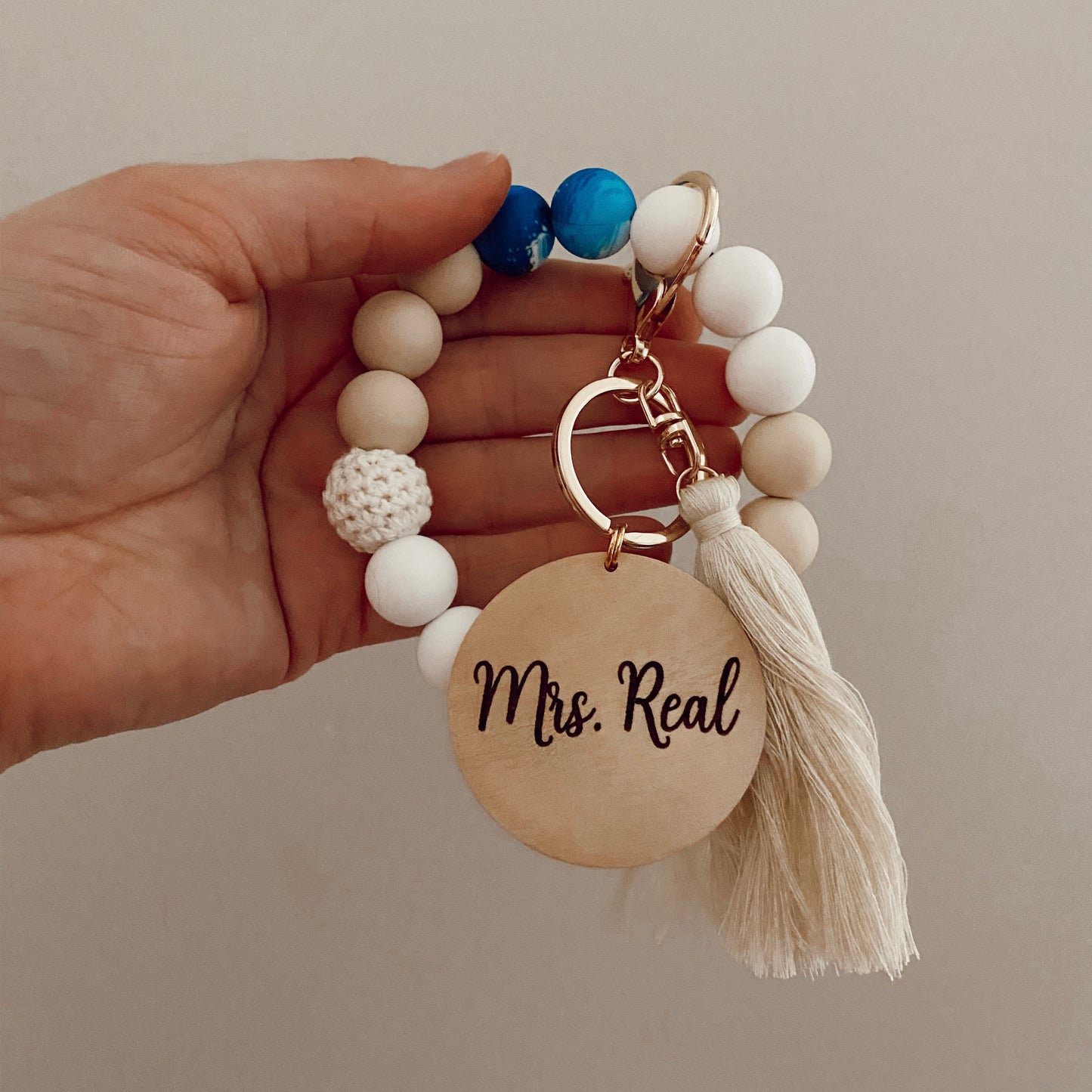 Silicone Bead Wristlet with Engraved Pendant