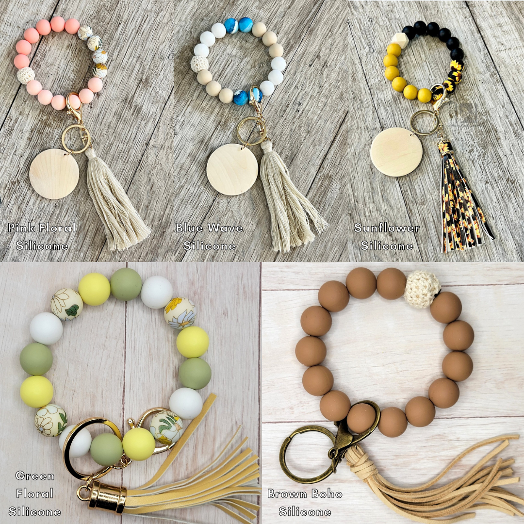 Engraved Silicone Bead Wristlet and Pendant with Personalization